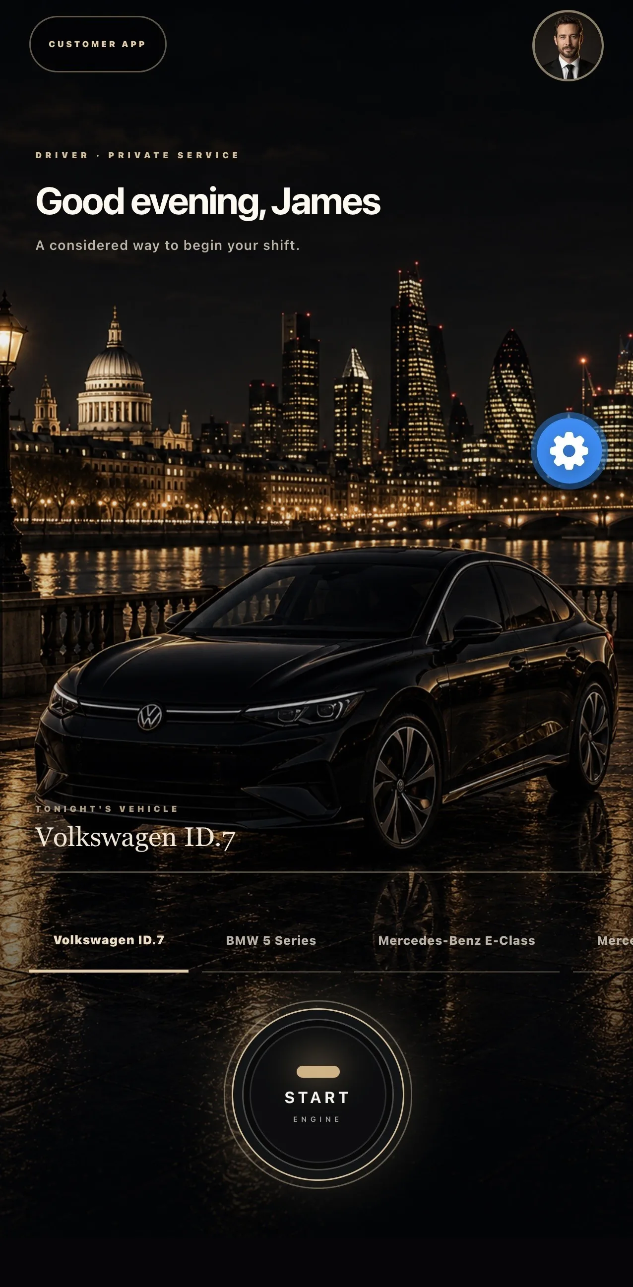Chauffeur app — current app screen