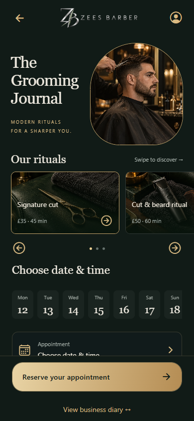 Zees Barber app screen