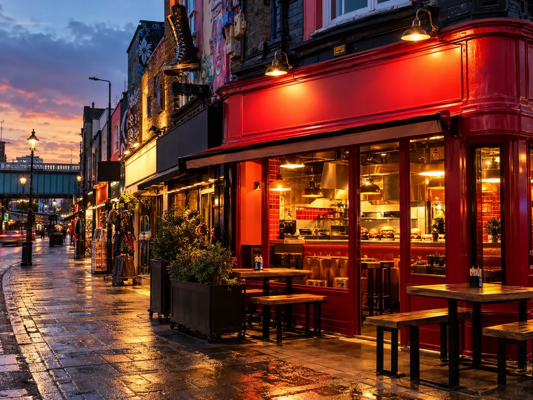 The Flipside Camden shop front at dusk