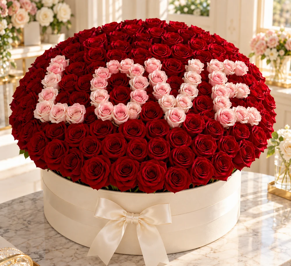 Red rose base · pink rose lettering