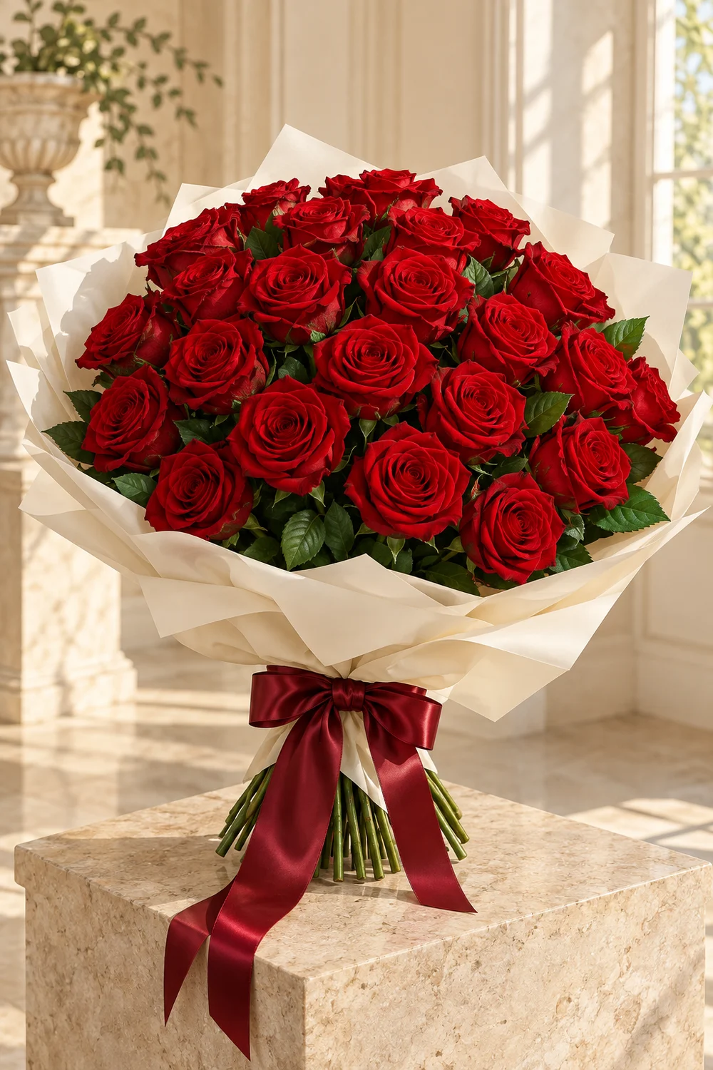 Red roses · natural rose foliage