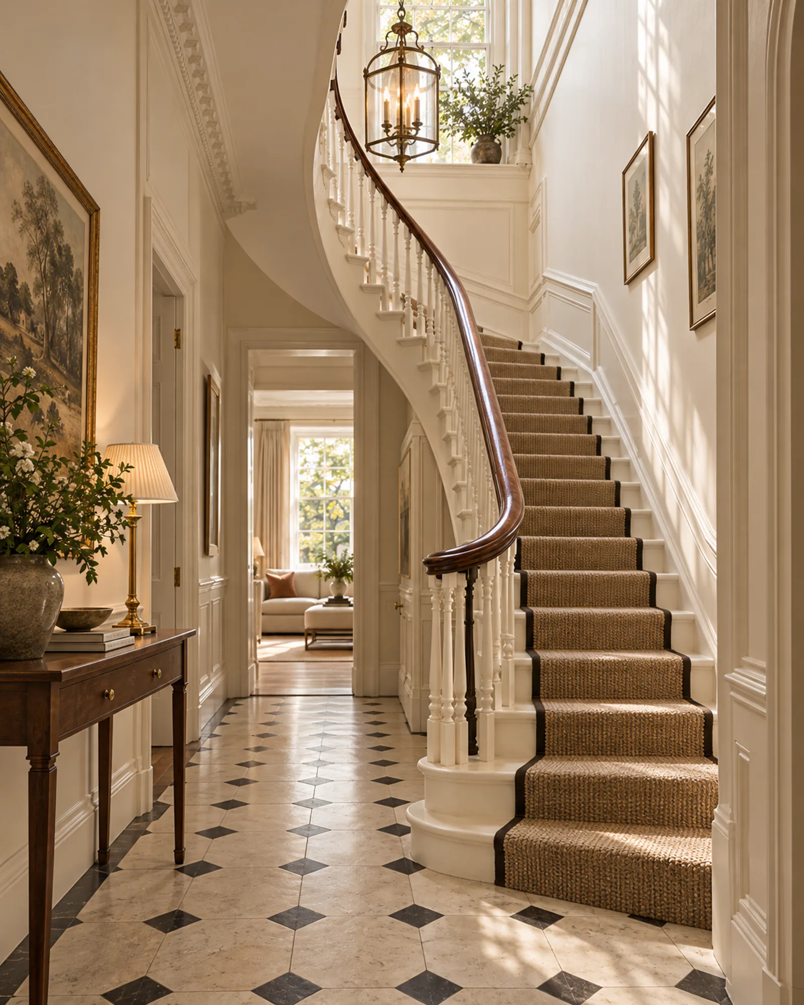 Curving staircase in the entrance hall