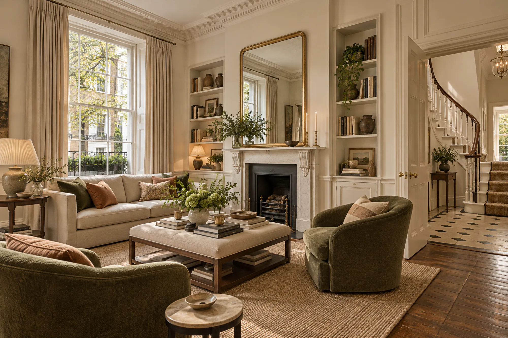 Drawing room with a marble fireplace