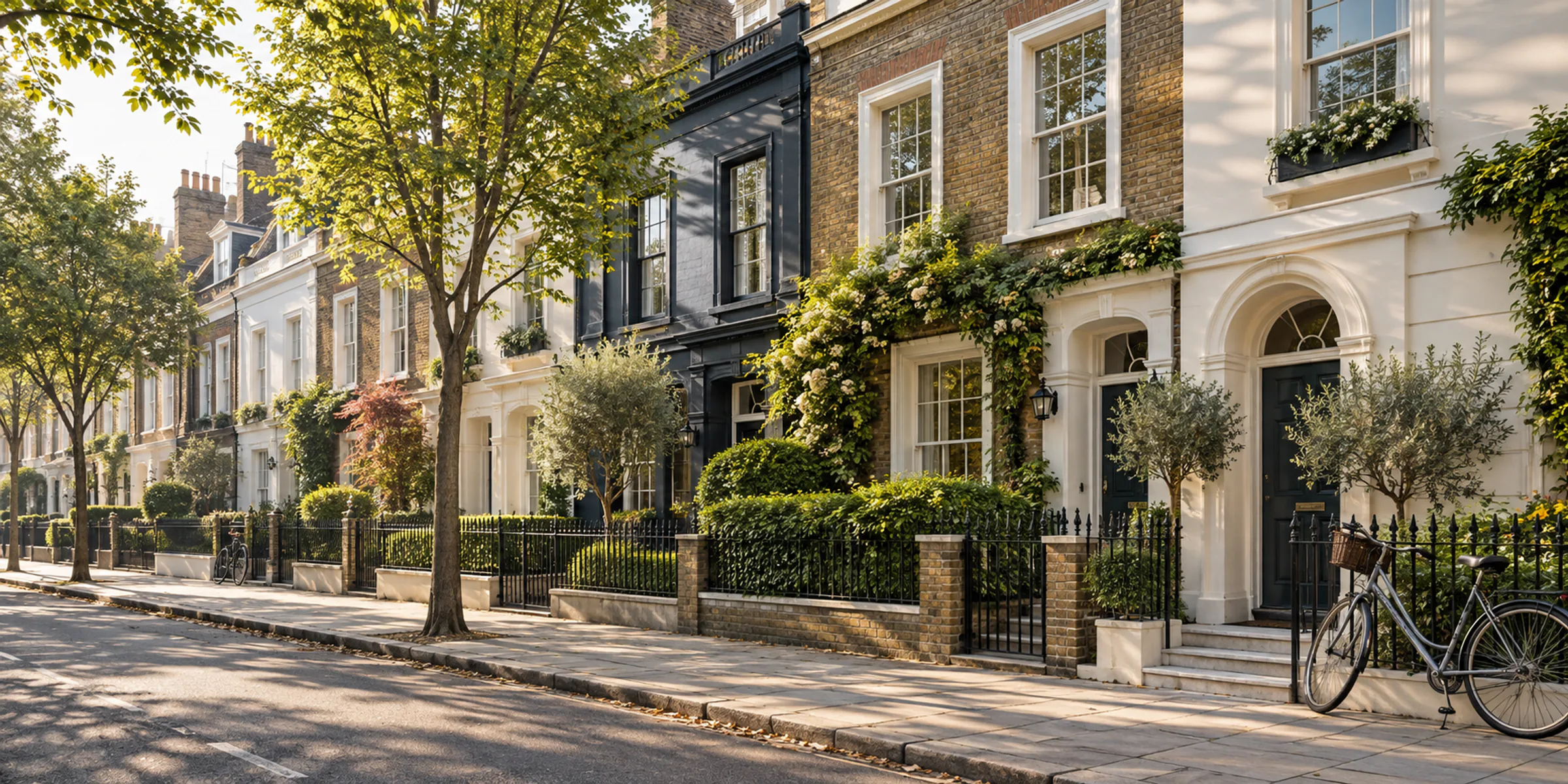 A leafy London street of terraced houses