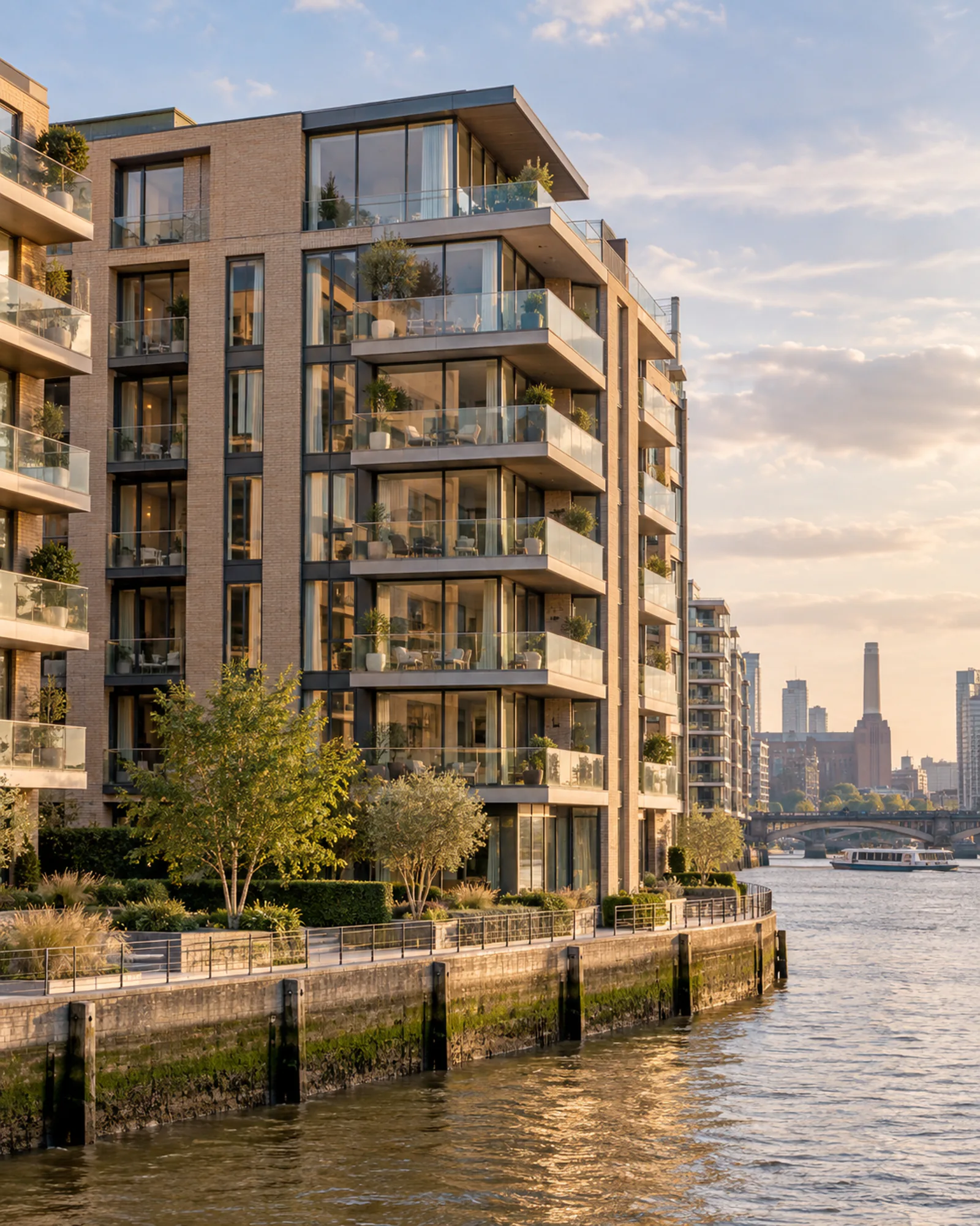 Modern riverside apartment building
