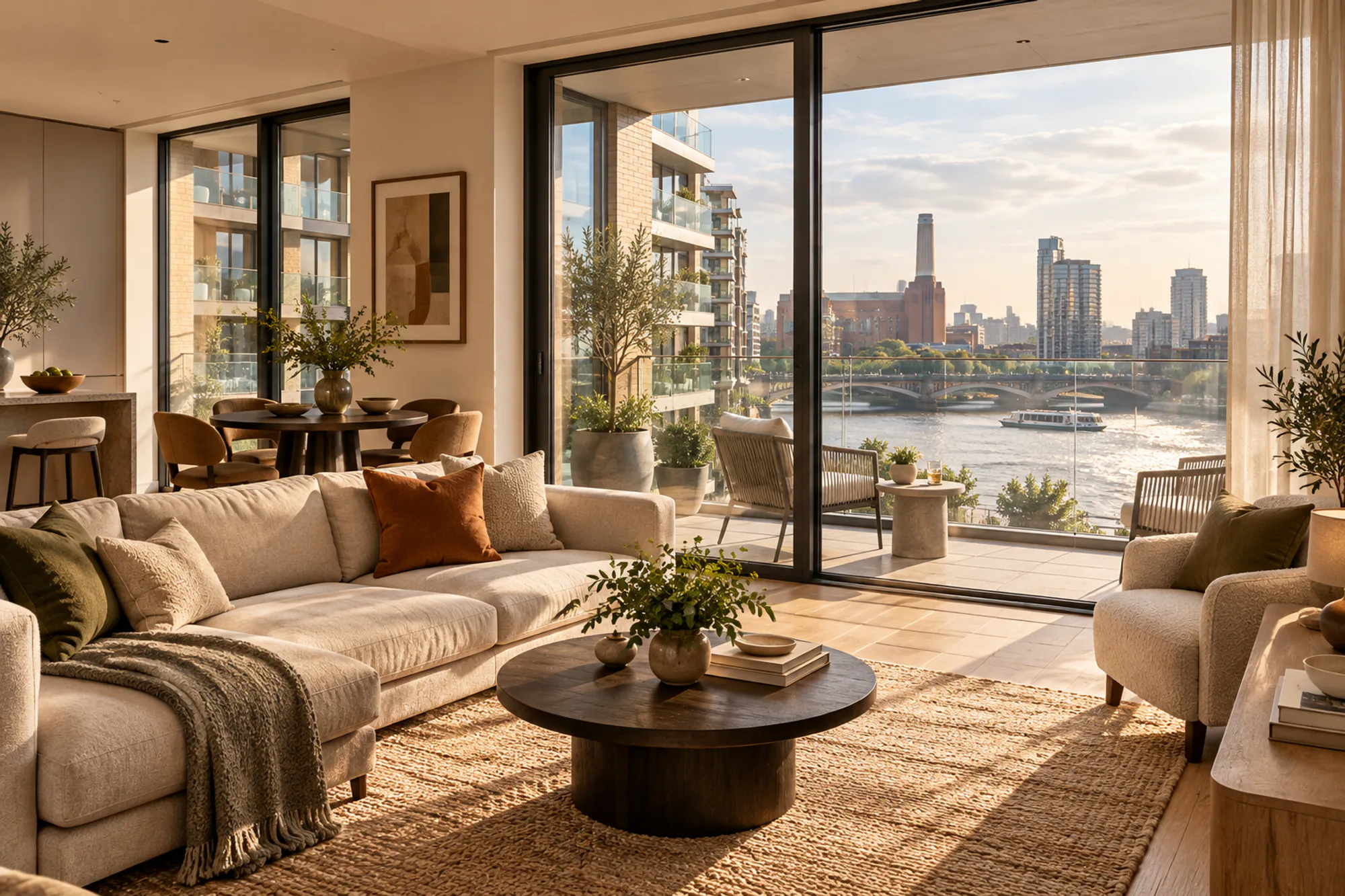 Living room with floor-to-ceiling glass