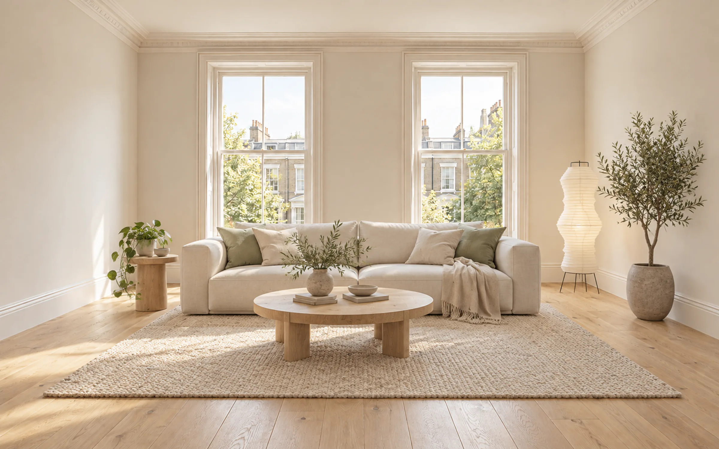 The same room furnished in Scandi style