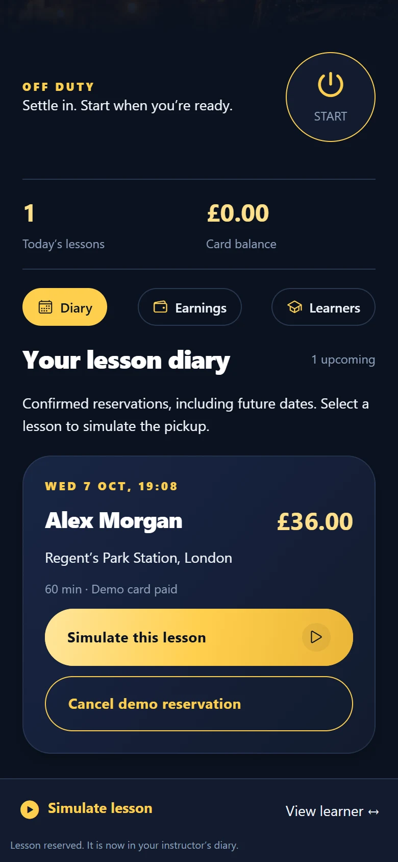 Instructor lesson diary