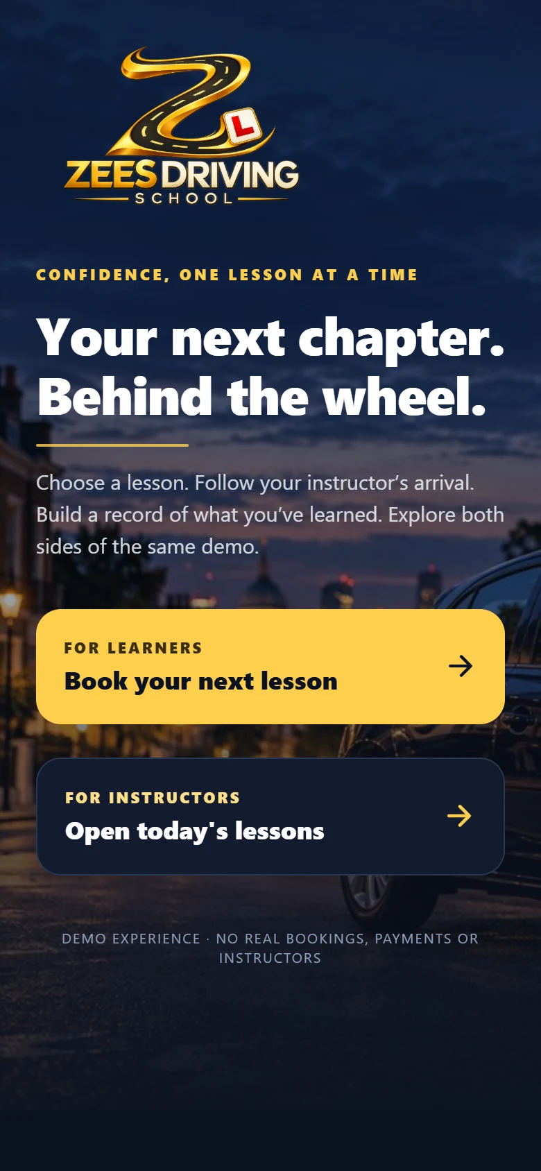 Driving School app screen