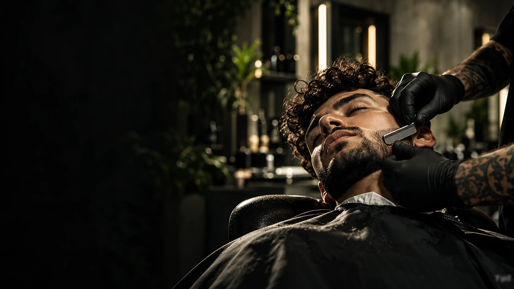 Precision beard work in a modern barber studio