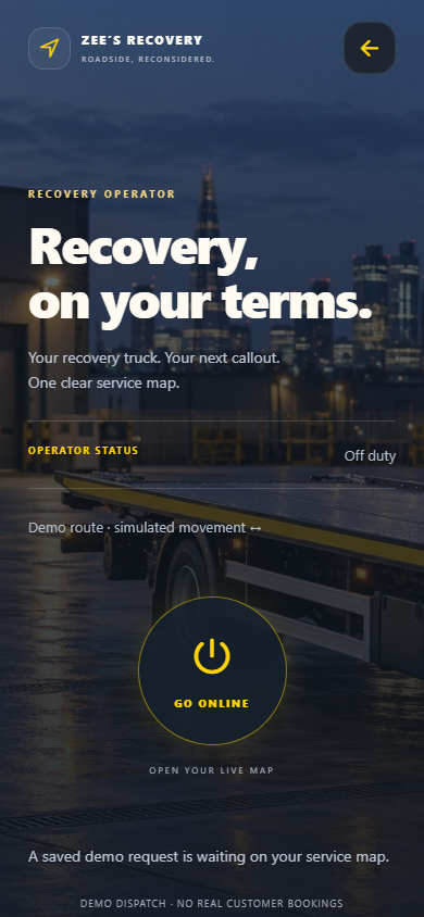 Recovery operator app — current app screen